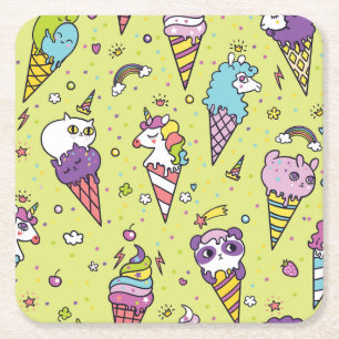 Dessous-de-verre Carré En Papier Crème glacée Pop Cute : Motif animal
