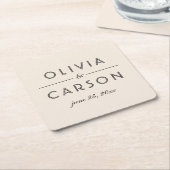 Dessous-de-verre Carré En Papier Crème moderne et Monogramme Mariage noir (Incliné)