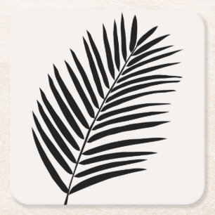 Dessous-de-verre Carré En Papier Crème Tropicale Feuille De Palme Blanc Et Noir