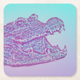 Dessous-de-verre Carré En Papier Crocodile bleu et violet Imprimer