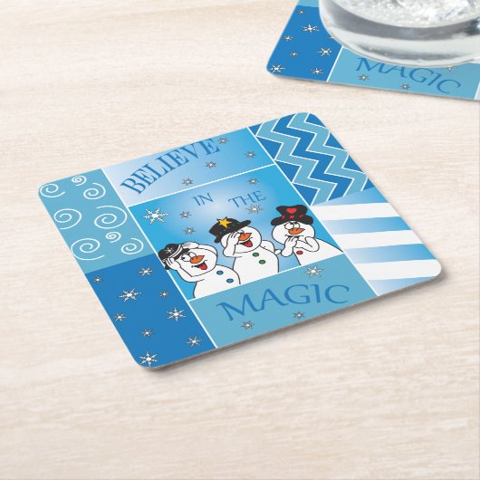 Dessous-de-verre Carré En Papier Croire En La Magie Des Snowmen (Incliné)