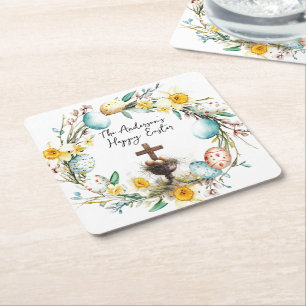 Dessous-de-verre Carré En Papier Croix avec oeufs décoratifs I floral Pâques