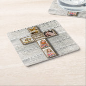 Dessous-de-verre Carré En Papier Croix Rustique Bois Première Sainte Communion Phot (Incliné)