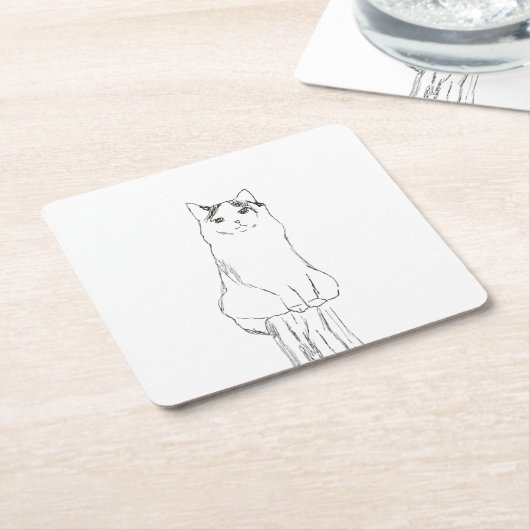Dessous-de-verre Carré En Papier Croquis de chat mignon moderne (Incliné)