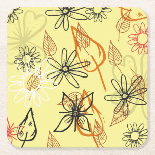 Dessous-de-verre Carré En Papier Croquis de conception florale mignonne