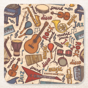 Dessous-de-verre Carré En Papier Croquis Musical : Colorful Vintage sans couture.