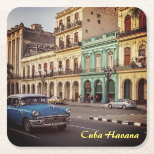 Dessous-de-verre Carré En Papier Cuba Havana Vintage Classic Car Cityscape