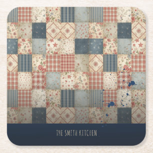Dessous-de-verre Carré En Papier Cuisine familiale personnalisée en patchwork vinta