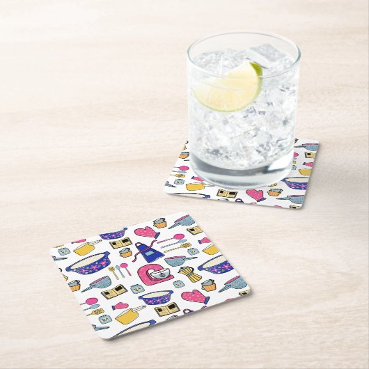 Dessous-de-verre Carré En Papier Cuisine Lumineuse Ustensiles Cuisinier Cuisinier (En situation)