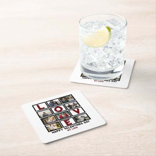 Dessous-de-verre Carré En Papier Custom Love Happy Valentines Day 8 Collage photo (En situation)