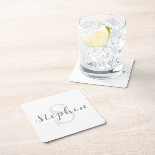 Dessous-de-verre Carré En Papier Custom Personalized Monogram Script Name Drink (En situation)