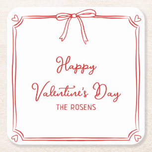 Dessous-de-verre Carré En Papier Custom Valentine's Day Party Cute Red Bow Hearts