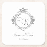 Dessous-de-verre Carré En Papier Customize the names, initials and phrase Love<br><div class="desc">A beautiful and fully personalized paper coaster to celebrate the love of a couple. Choose the colors,  names,  initials,  phrase and font and celebrate love.</div>