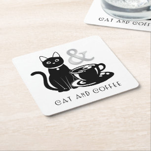 Dessous-de-verre Carré En Papier Cute Amoureux des chats Lover café noir et blanc