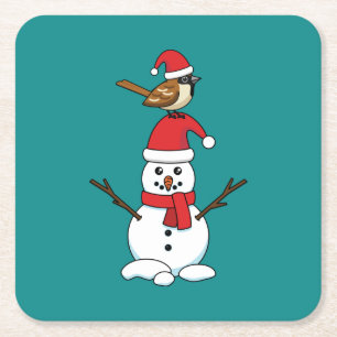 Dessous-de-verre Carré En Papier Cute Bruant sur Snowman