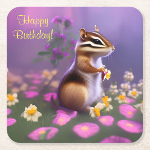 Dessous-de-verre Carré En Papier Cute Chipmunk en Fleurs