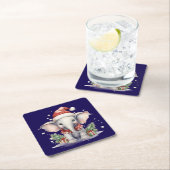 Dessous-de-verre Carré En Papier Cute Christmas Elephant (En situation)