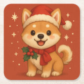Dessous-de-verre Carré En Papier Cute Christmas puppy (Devant)