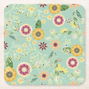 Dessous-de-verre Carré En Papier Cute Colorful Folk Floral Original Golden