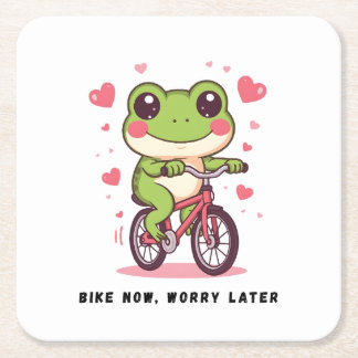 Dessous-de-verre Carré En Papier Cute Frog Riding Bicycle | Funny Frog Lover Gift