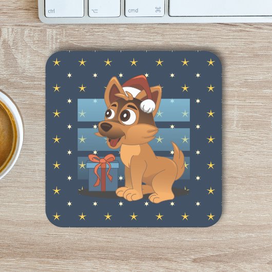 Dessous-de-verre Carré En Papier Cute German Shepherd puppy Cartoon Starry night