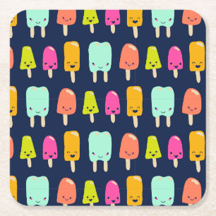 Dessous-de-verre Carré En Papier Cute Happy Fruit Popsicle Kawaii Face Plaque de pa