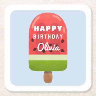 Dessous-de-verre Carré En Papier Cute Melon Popsicle Joyeux Anniversaire
