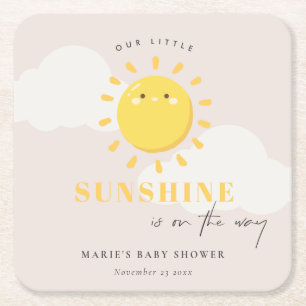 Dessous-de-verre Carré En Papier Cute Notre Petit Baby shower Fille Blush Sunshine