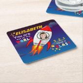 Dessous-de-verre Carré En Papier Cute Outer Space Rocket Ship Blast Off Birthday (Incliné)