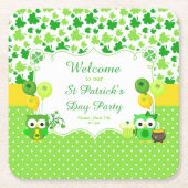 Dessous-de-verre Carré En Papier Cute Owls St Patrick's Day Party (Devant)