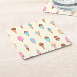 Dessous-de-verre Carré En Papier Cute Pastel Motif de crème glacée