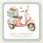 Dessous-de-verre Carré En Papier Cute Pink and Aqua Coastal Scooter (Devant)