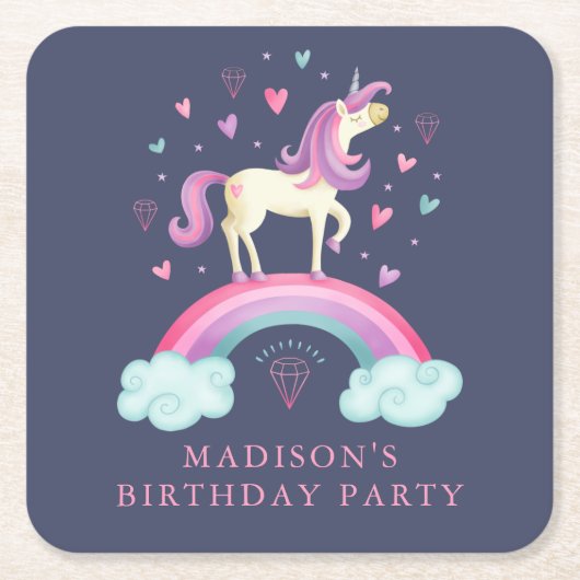 Dessous-de-verre Carré En Papier Cute Rainbow Unicorn (Devant)