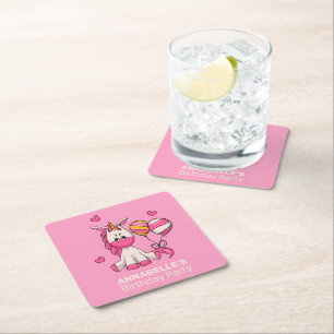 Dessous-de-verre Carré En Papier Cute Rose Unicorn Fille Anniversaire