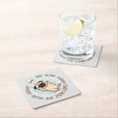 Dessous-de-verre Carré En Papier Cute Sleeping Pug Paper Coaster | Eat Sleep Repeat (En situation)