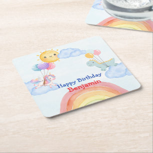 Dessous-de-verre Carré En Papier Cute unicorn Dinosaur arc-en-ciel Balloon Annivers