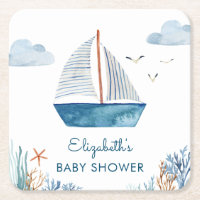 Cute Watercolor Bateau Baby shower nautique
