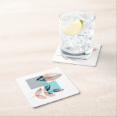 Dessous-de-verre Carré En Papier Cyan Red Leaf (En situation)