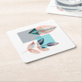 Dessous-de-verre Carré En Papier Cyan Red Leaf (Incliné)