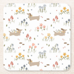 Dessous-de-verre Carré En Papier Dachshund Lover Weiner Chien Saucisse Chien Fleur 