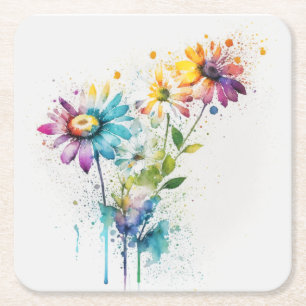 Dessous-de-verre Carré En Papier Daisy Spatter, couleurs vives,