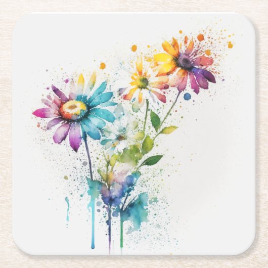 Dessous-de-verre Carré En Papier Daisy Spatter, couleurs vives, (Devant)