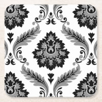 Damas Rococo Lg Motif Gris Noir Blanc