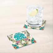 Dessous-de-verre Carré En Papier Damask Floral Patterns Plum Turquoise (En situation)