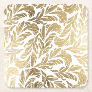 Dessous-de-verre Carré En Papier Damassé florale moderne élégante d'or blanc
