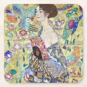 Dessous-de-verre Carré En Papier Dame avec un ventilateur, Gustav Klimt