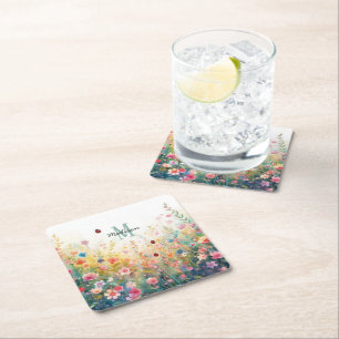 Dessous-de-verre Carré En Papier Dame coccinelle aquarelle printanière Monogramme F