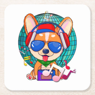 Dessous-de-verre Carré En Papier Dancing Corgi Kawaii Cute, Music Pup
