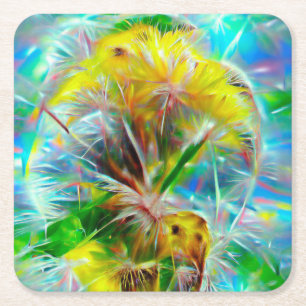 Dessous-de-verre Carré En Papier Dandelions Ethereal dans Neon Dreamscape