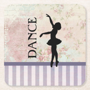 Dessous-de-verre Carré En Papier Danse - Silhouette de Ballerine Fond Vintage